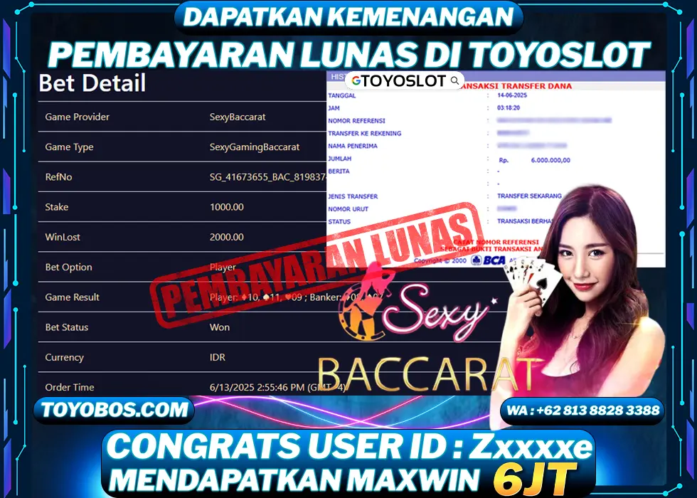 BUKTI KEMENANGAN Live casino sexy baccarat Rp6,000,000- LUNAS